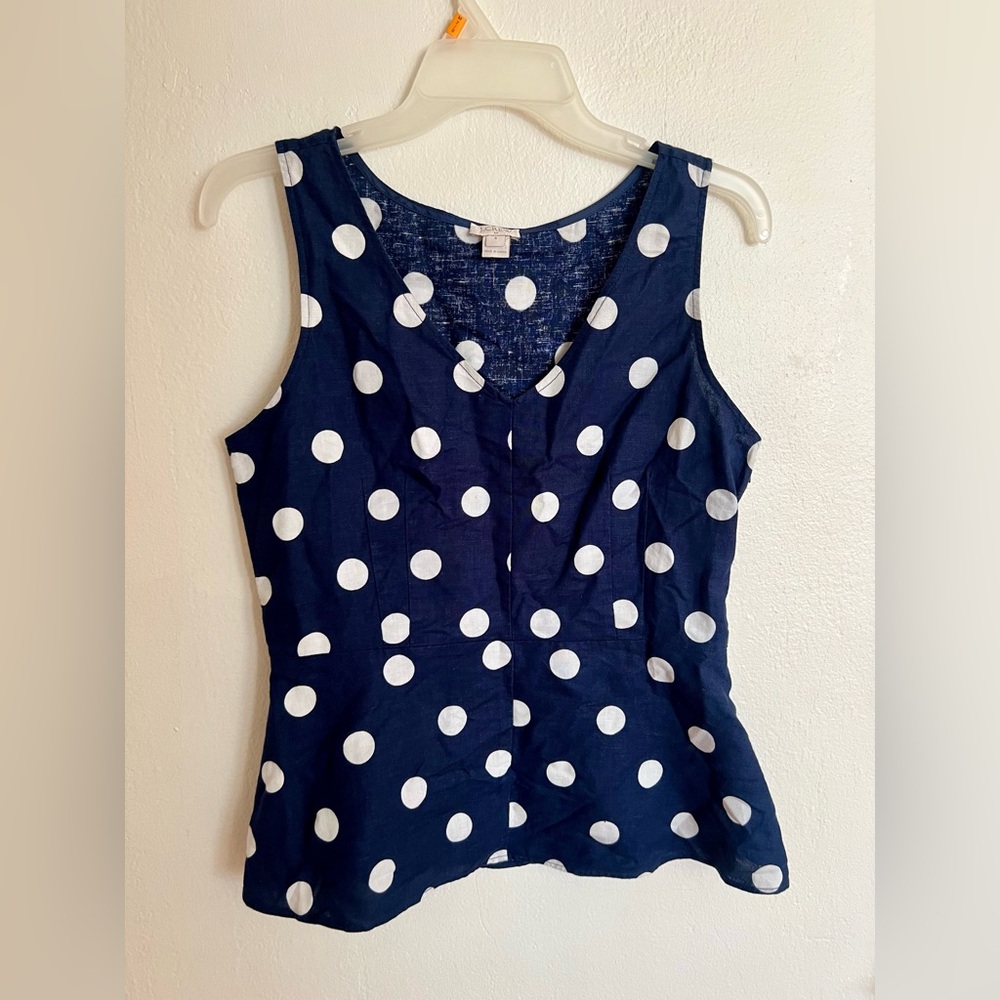 J.Crew Navy and White Polka Dot Blouse